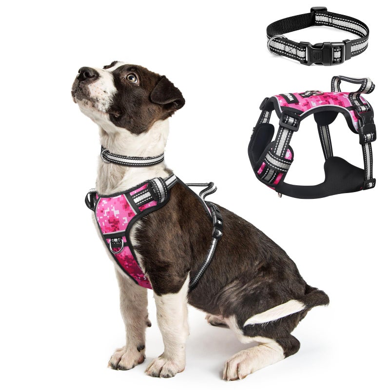 WINSEE Dog Harness No Pull, Pet Harnesses with Dog Collar, Adjustable Reflective Oxford Outdoor Vest, Front/Back Leash Clips for Small, Medium, Large, Extra Large Dogs, Easy Control Handle for Walking - Image 1